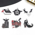 Gothic Halloween charms set featuring witch boots, magic books and spooky tombstones for DIY - Mixed Style Collection (SN950)