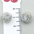 Silver hollow woven wire ball earrings with zircon stone, 1cm diameter measurement - Bright Silver Hollow Wire Ball (19836)