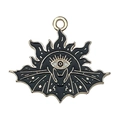 Gotischer schwarzer Emaille-Fledermaus-Anhänger mit goldenem Auge und Flammen - Einäugiger Sonnenfledermaus-Stil (19351)