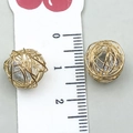Hollow gold wire woven sphere stud earrings with clear zircon stones 10mm size - KC Gold Hollow Wire Ball (19838)