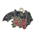 Gothischer schwarzer Fledermaus- und rote Rosen-Emaille-Anhänger für Halloween-Schmuck - Rosen Fledermaus Stil (19354)
