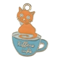 Cartoon orange cat in light blue teacup enamel alloy pendant charm with hanging loop - Orange Cat Blue Cup