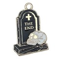Gotischer Grabstein-Anhänger mit 'THE END' Text, Goldkreuz und weißem Totenkopf - Grabstein Totenkopf Stil (19393)