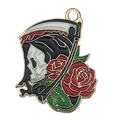 Emaille-Ohrringanhänger mit Sensenmann in schwarzer Robe und roter Blumendetail - Sense Totenkopf Sensenmann Stil (19396)
