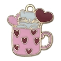 DIY alloy charm featuring a cute blue cat in a pink teacup with red heart patterns - White Cat Pink Heart Cup