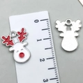 Pendentif renne de Noël en émail argenté avec détails rouges et blancs pour bijoux DIY - Style Renne de Noël (19642) / Rose vif
