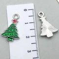 Pendentifs sapin de Noël en émail vert et alliage argenté pour la fabrication de bijoux - Style Sapin de Noël (19655) / Vert