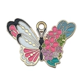 Pendentif papillon en émail avec motifs de fleurs colorées et boucle dorée pour bijoux DIY - Fleur Rose Papillon