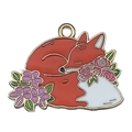 Pendentif renard rouge endormi avec motifs floraux et bords dorés pour bijoux - Renard Fleur Rouge Brun