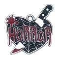 Gothic heart charm with red horror text and knife detail for DIY jewelry making - Horror Heart Dagger Style (19373)