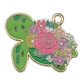 Pendentif tortue en émail vert avec fleurs colorées et bordure dorée pour bijoux artisanaux - Tortue Fleur Océan Verte