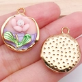 Rosa Emaille Blumenanhänger mit Goldrahmen für DIY-Schmuck und elegante Halsketten - Rosa Zweifarbige Blütenplatte (21169)