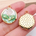Minimalistischer DIY Blumenanhänger mit weißer Emaille Rose und Goldlegierung - Grüne Zweifarbige Blütenplatte (21170)