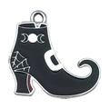 Dark style Halloween witch boot enamel charm with moon phase and spider web details - Curled Witch Shoe Style (19375)
