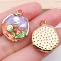 Blumenanhänger mit lila-orangefarbenem Emaille und Perleneinlage für DIY-Schmuck - Lila Zweifarbige Blütenplatte (21171)