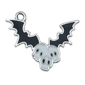 Gothic bat wing pendant with skull accents in black and grey enamel finish - Bat Skull Style (19376)