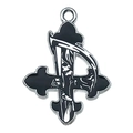 Gotischer silberner Kreuzanhänger mit weißem Sensenmann auf schwarzem Emaille-Inlay - Sensenmann Kreuz Anhänger (19385) / 1 Stück (28x21mm)