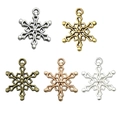 Five assorted metallic snowflake pendants in gold silver and bronze finishes for DIY crafts - Beaded Hollow Snowflake / 15x19mm (0.8g) / Antique Silver
