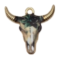 Golden skull bull pendant featuring a teal marble pattern for DIY jewelry making - Single Piece / Green