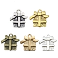 DIY Christmas gift box charms set in five vintage metal finishes for jewelry making - Christmas Gift / 16x15mm / Antique Silver