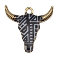 Bohemian bull head pendant with black and white tribal patterns for DIY jewelry making - Single Piece / Black