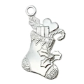 Silver metal Christmas stocking pendant with gift box and candy cane for DIY jewelry - Christmas Sock Style (20020)