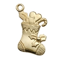 Pendentif botte de Noël en alliage doré avec relief houx et détails pour bijoux DIY - Style Chaussette de Noël (18299)