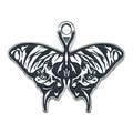Gothic black enamel butterfly pendant with silver skull patterns for DIY jewelry - Abstract Textured Butterfly Pendant (19390)