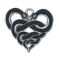 Dark double snake heart-shaped alloy pendant with black enamel finish for jewelry making - Double Intertwined Snake Heart Pendant (19391)