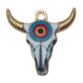Bohemian gold plated enamel bull skull pendant with colorful spiral horns for DIY jewelry - Single Piece / Blue