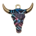 Bohemian gold-plated bull head pendant with colorful enamel geometric patterns for DIY jewelry - Single Piece / Light Blue