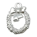 Silver Christmas wreath charm with a delicate bow knot for DIY jewelry making - Wreath Style (20024)
