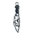 Dark gothic skeleton skull folding knife pendant in black and white alloy finish - Skull Dagger Shaped Pendant (19392)
