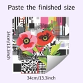 Detail eines Blumen-Aufklebers für Küchenschränke mit rosa Blüten und 34cm Maßen - Abstraktes Blumenmuster (HY-F283) / 34x34cm