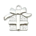 Silver gift box jewelry charm with bow detail and textured finish for DIY jewelry making - Gift Box Style (20029)