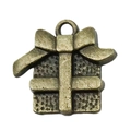 Ciondolo a forma di scatola regalo di Natale in lega bronzo antico con finitura opaca - Stile Regalo (20012)