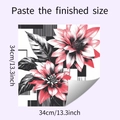 Détail de l'autocollant mural fleurs roses avec dimensions 34cm et fond géométrique - Floral Géométrique (HY-F281) / 34x34cm