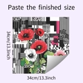 Detalle de adhesivo de pared cuadrado de 34 cm con flores de amapola y diseño geométrico - Estilo Amapola Floral (HY-F282)
