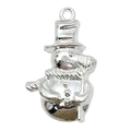 Polished silver snowman charm pendant with hat and broom for DIY jewelry making - Snowman Style (20034)