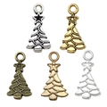 DIY Christmas tree charms set in five assorted vintage alloy metal colors with star top - Christmas Tree / 10x20mm / Antique Silver