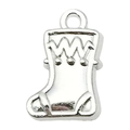 Polished silver Christmas stocking charm pendant with engraved details for DIY jewelry - Sock Style (20036)