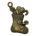 Ciondolo calza di Natale in bronzo vintage in lega per orecchini fai da te e gioielli - Stile Calza (20018)