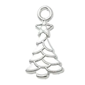 Polished silver Christmas tree pendant with top star and hanging loop for DIY jewelry - Christmas Tree Style (20038)