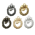 DIY Christmas bow wreath charms in five vintage metallic finishes for jewelry making - Christmas Wreath / 12x16mm / Antique Silver