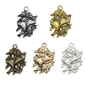 Set of five retro alloy bell charms in gold silver and bronze for Christmas DIY crafts - Christmas Bell / 17x24.5mm / Antique Silver