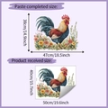 Detail of colorful rooster wall sticker showing application size of 38x47cm and sheet layout - 40*50cm (HY-F302)