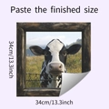 3D cow wall sticker in vintage wood frame showing clear 34cm x 34cm product dimensions - 34x34cm(HY-F290)