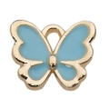 Golden butterfly pendant with light blue enamel finish and top ring for DIY jewelry making - Butterfly Style (11960)