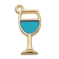 DIY jewelry charm with gold-plated wine glass shape and light blue enamel coating - Wine Glass Style (11964)