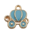 Golden pumpkin carriage jewelry pendant with light blue enamel for DIY crafts - Pumpkin Carriage Style (11959)